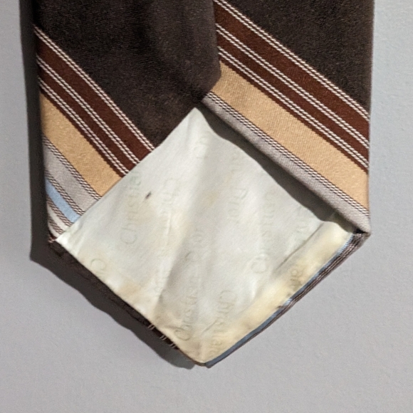 Vintage Christian Dior Monsieur Brown and Blue striped men's neck tie - Picture 5 of 7